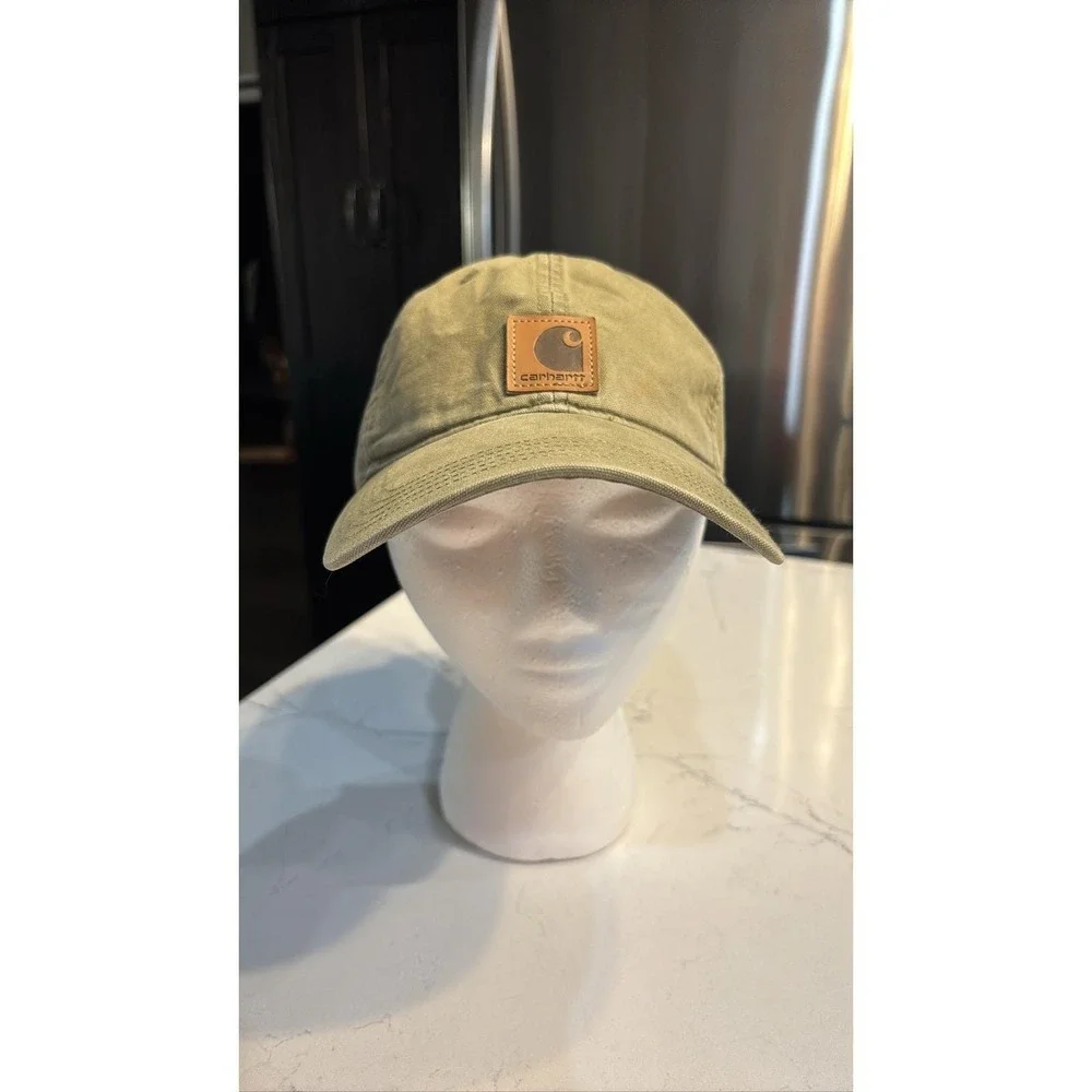 Carhartt Odessa Hat Olive Green Canvas Leather Patch Logo Strapback